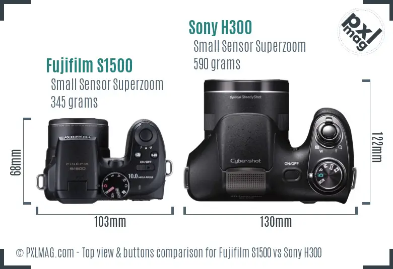 Fujifilm S1500 vs Sony H300 top view buttons comparison