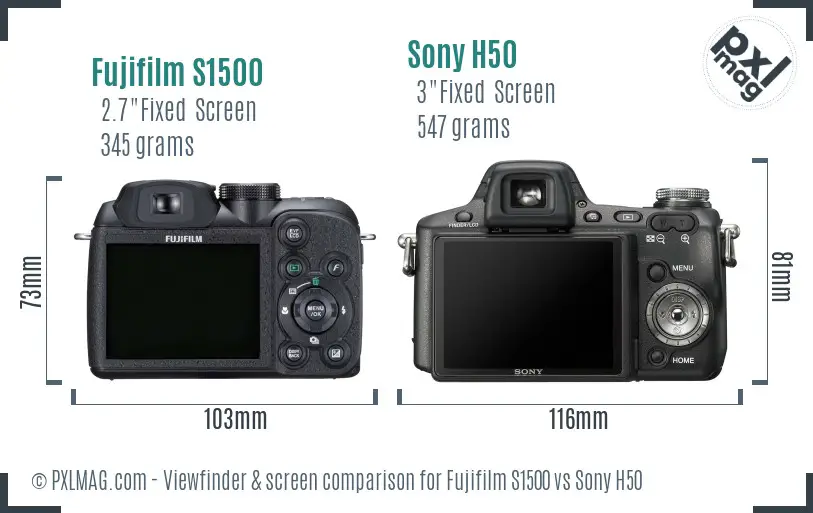 Fujifilm S1500 vs Sony H50 Screen and Viewfinder comparison Fujifilm S1500 vs Sony H50 Screen and Viewfinder comparison