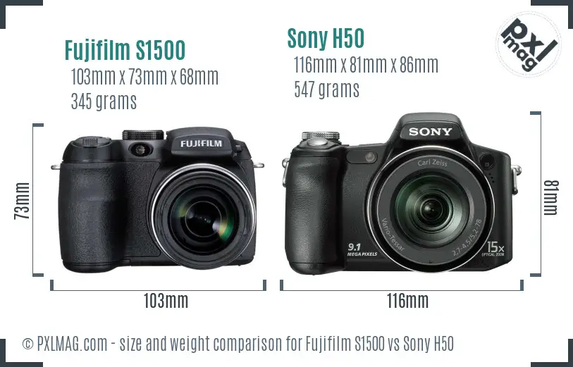 Fujifilm S1500 vs Sony H50 size comparison Fujifilm S1500 vs Sony H50 size comparison