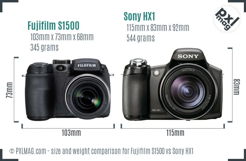 Fujifilm S1500 vs Sony HX1 size comparison