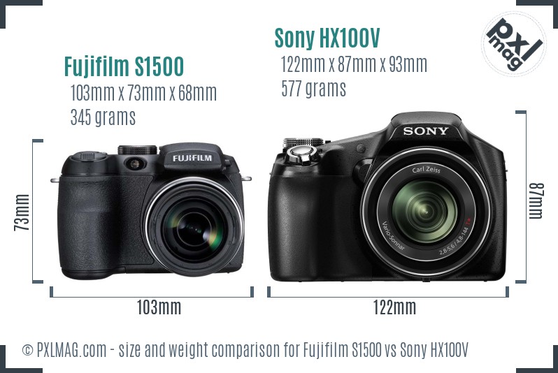 Fujifilm S1500 vs Sony HX100V size comparison Fujifilm S1500 vs Sony HX100V size comparison