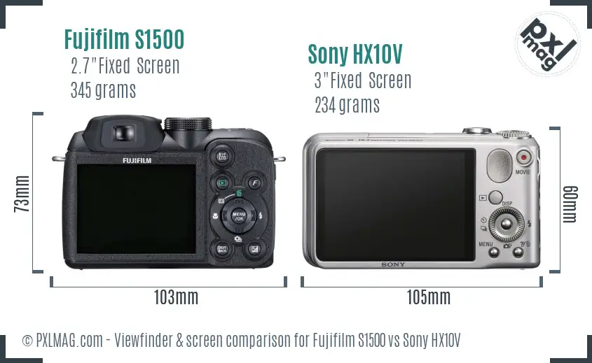 Fujifilm S1500 vs Sony HX10V Screen and Viewfinder comparison