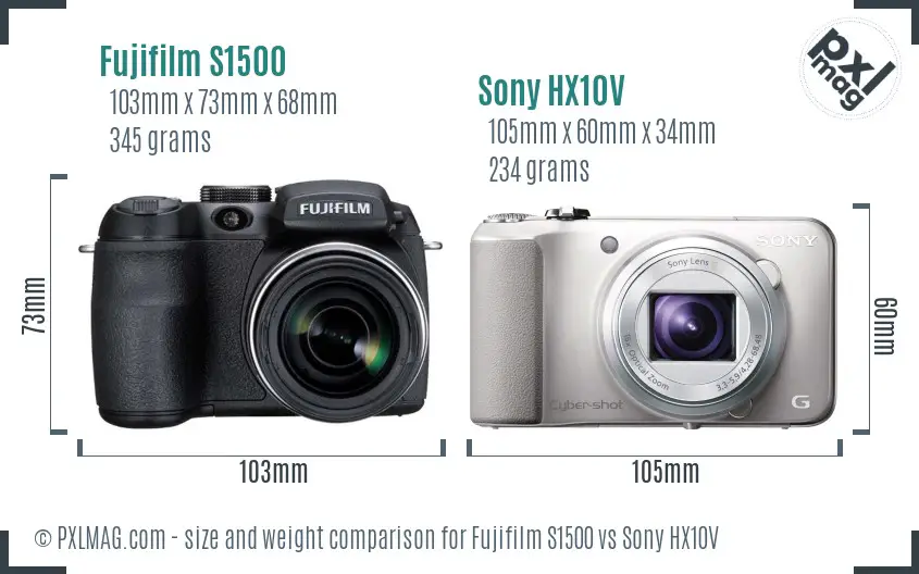 Fujifilm S1500 vs Sony HX10V size comparison