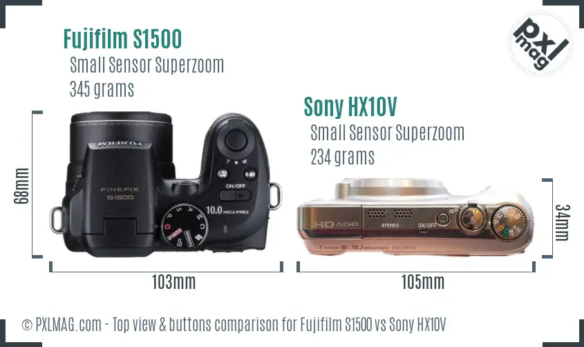 Fujifilm S1500 vs Sony HX10V top view buttons comparison