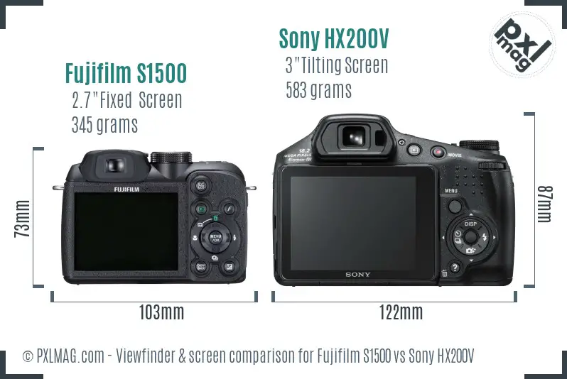 Fujifilm S1500 vs Sony HX200V Screen and Viewfinder comparison