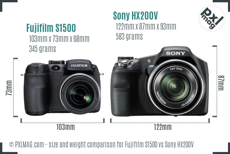 Fujifilm S1500 vs Sony HX200V size comparison