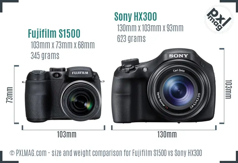 Fujifilm S1500 vs Sony HX300 size comparison
