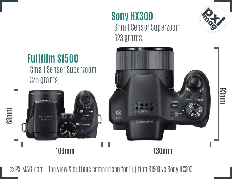 Fujifilm S1500 vs Sony HX300 top view buttons comparison