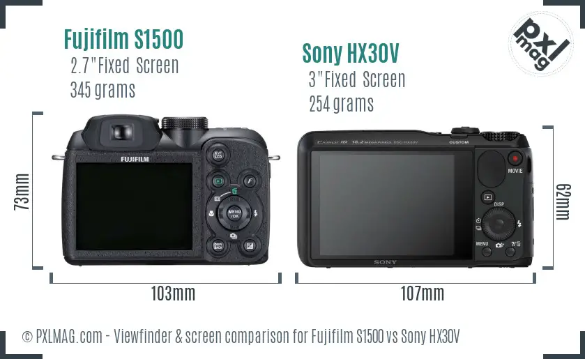 Fujifilm S1500 vs Sony HX30V Screen and Viewfinder comparison