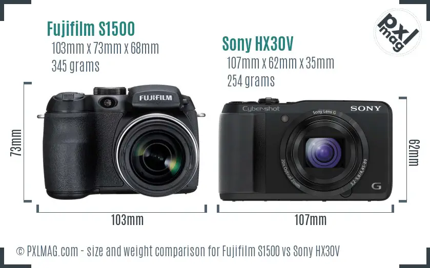 Fujifilm S1500 vs Sony HX30V size comparison