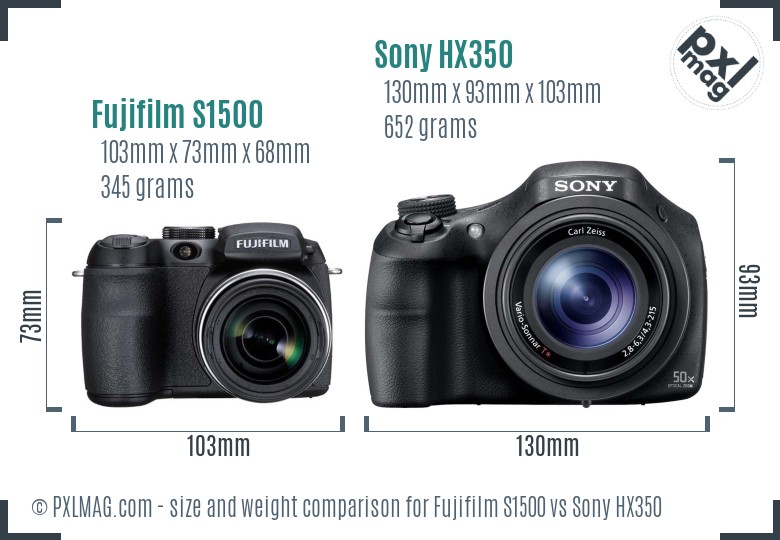 Fujifilm S1500 vs Sony HX350 size comparison