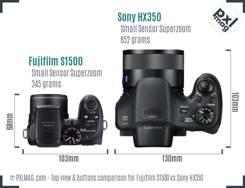 Fujifilm S1500 vs Sony HX350 top view buttons comparison