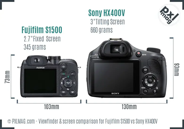 Fujifilm S1500 vs Sony HX400V Screen and Viewfinder comparison