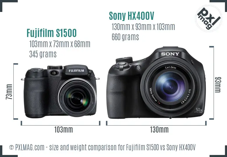 Fujifilm S1500 vs Sony HX400V size comparison