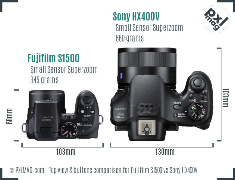 Fujifilm S1500 vs Sony HX400V top view buttons comparison