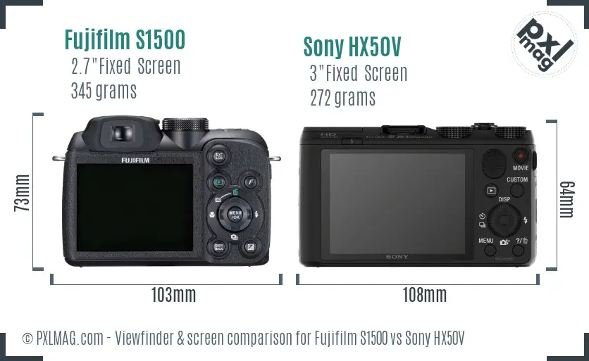 Fujifilm S1500 vs Sony HX50V Screen and Viewfinder comparison