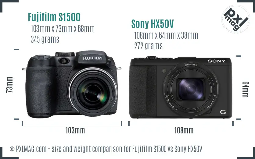 Fujifilm S1500 vs Sony HX50V size comparison