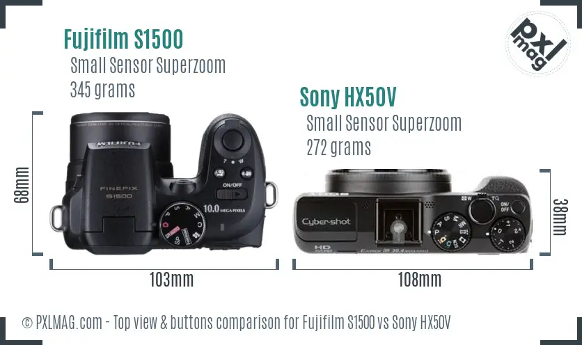 Fujifilm S1500 vs Sony HX50V top view buttons comparison