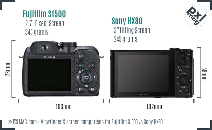 Fujifilm S1500 vs Sony HX80 Screen and Viewfinder comparison