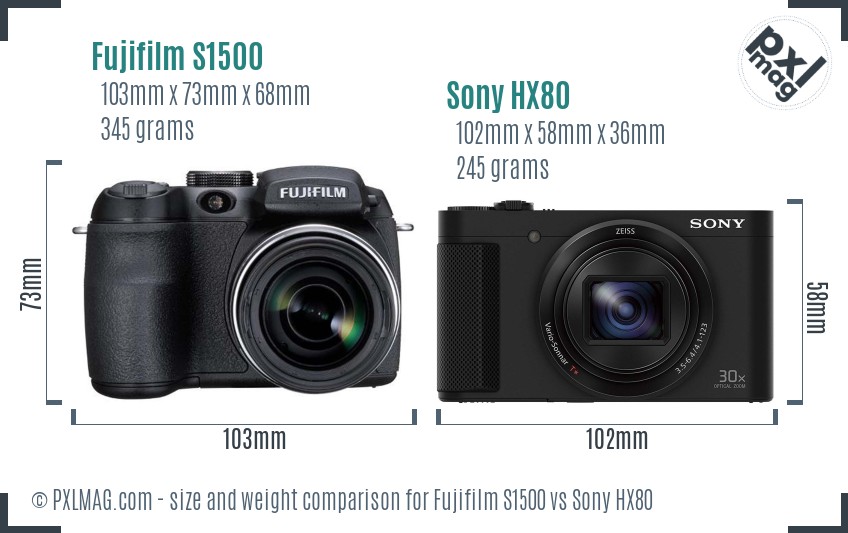 Fujifilm S1500 vs Sony HX80 size comparison