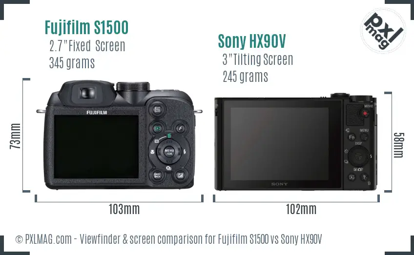 Fujifilm S1500 vs Sony HX90V Screen and Viewfinder comparison