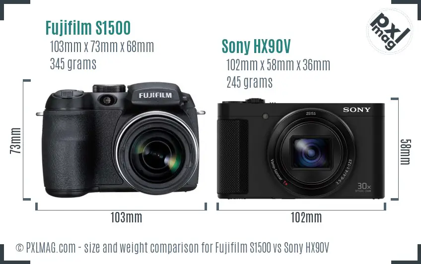 Fujifilm S1500 vs Sony HX90V size comparison