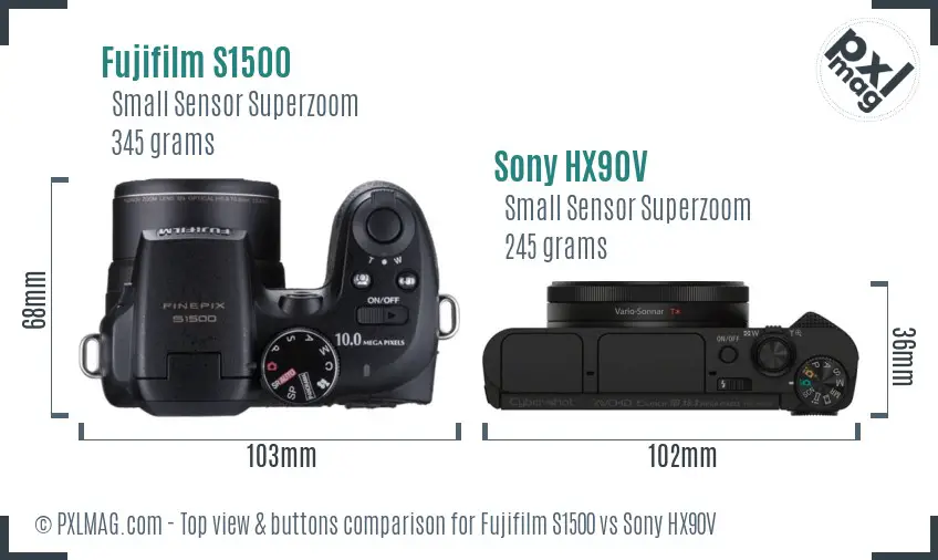 Fujifilm S1500 vs Sony HX90V top view buttons comparison
