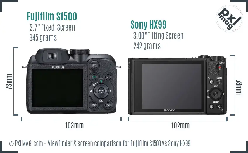 Fujifilm S1500 vs Sony HX99 Screen and Viewfinder comparison