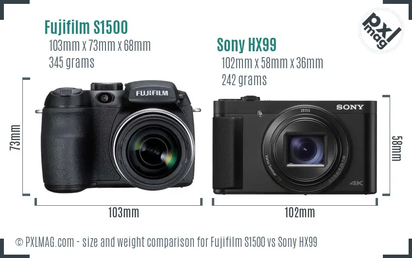 Fujifilm S1500 vs Sony HX99 size comparison