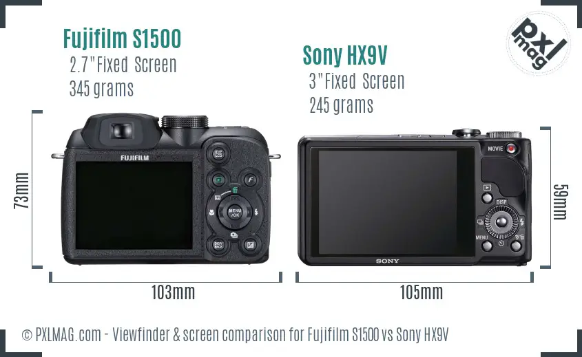 Fujifilm S1500 vs Sony HX9V Screen and Viewfinder comparison