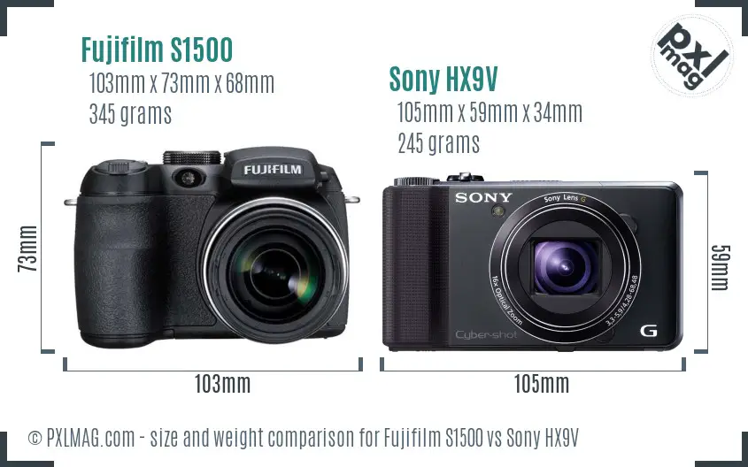Fujifilm S1500 vs Sony HX9V size comparison