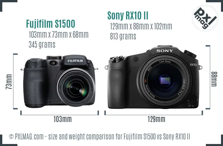Fujifilm S1500 vs Sony RX10 II size comparison
