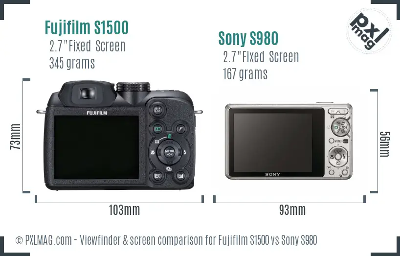 Fujifilm S1500 vs Sony S980 Screen and Viewfinder comparison