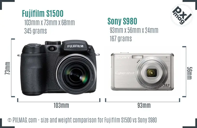 Fujifilm S1500 vs Sony S980 size comparison