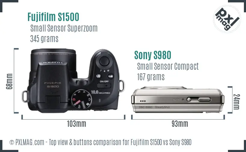 Fujifilm S1500 vs Sony S980 top view buttons comparison