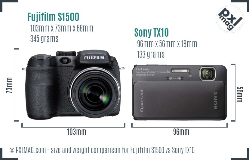 Fujifilm S1500 vs Sony TX10 size comparison