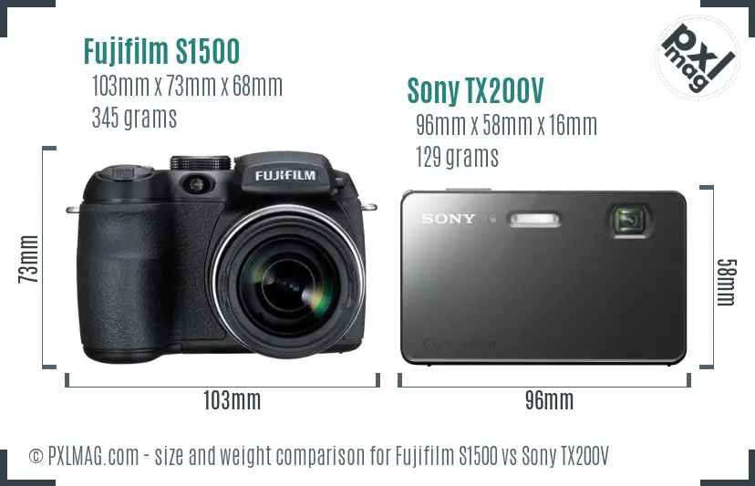 Fujifilm S1500 vs Sony TX200V size comparison