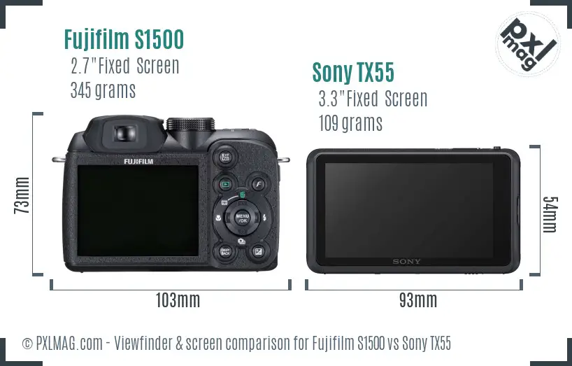 Fujifilm S1500 vs Sony TX55 Screen and Viewfinder comparison