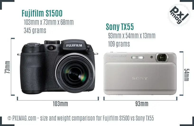 Fujifilm S1500 vs Sony TX55 size comparison