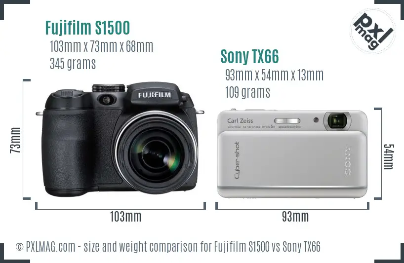 Fujifilm S1500 vs Sony TX66 size comparison Fujifilm S1500 vs Sony TX66 size comparison
