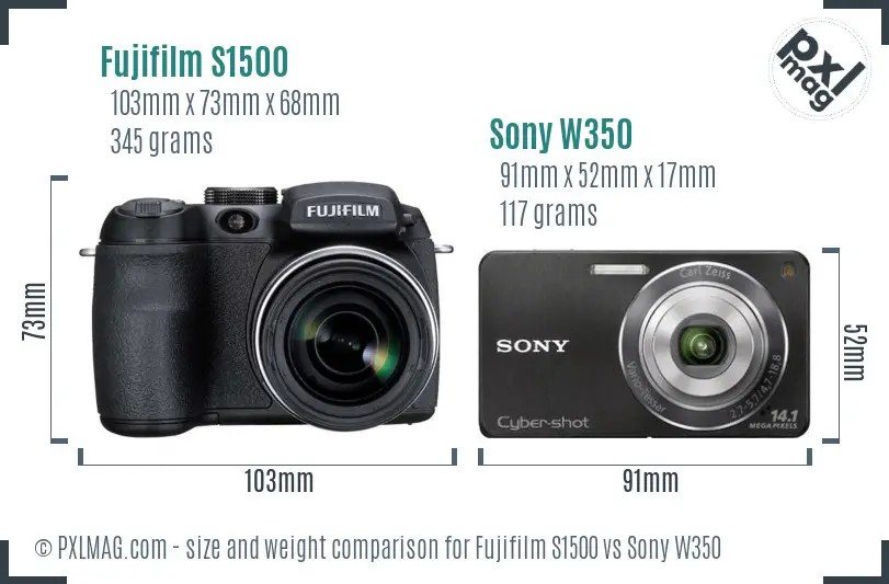 Fujifilm S1500 vs Sony W350 size comparison