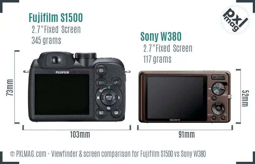 Fujifilm S1500 vs Sony W380 Screen and Viewfinder comparison Fujifilm S1500 vs Sony W380 Screen and Viewfinder comparison