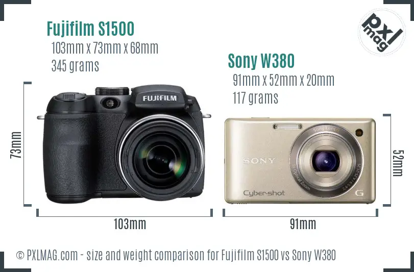 Fujifilm S1500 vs Sony W380 size comparison Fujifilm S1500 vs Sony W380 size comparison