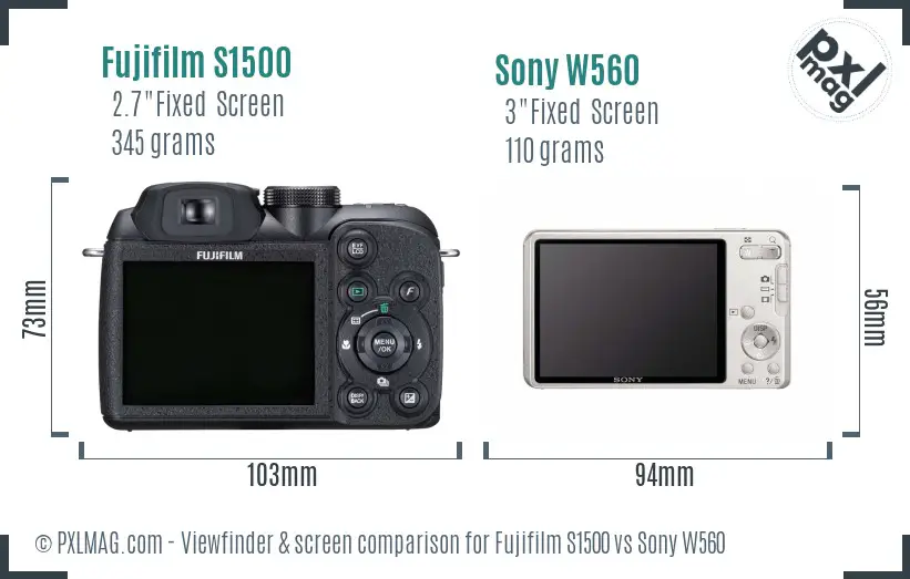 Fujifilm S1500 vs Sony W560 Screen and Viewfinder comparison