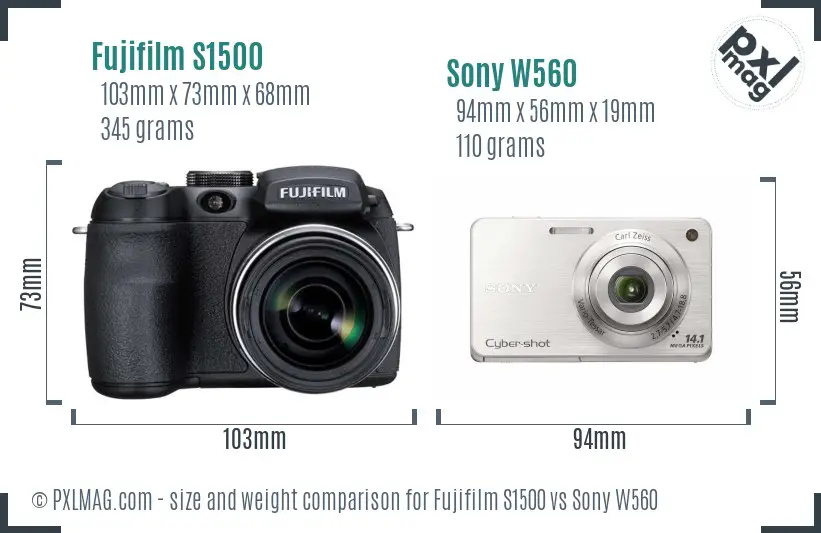 Fujifilm S1500 vs Sony W560 size comparison