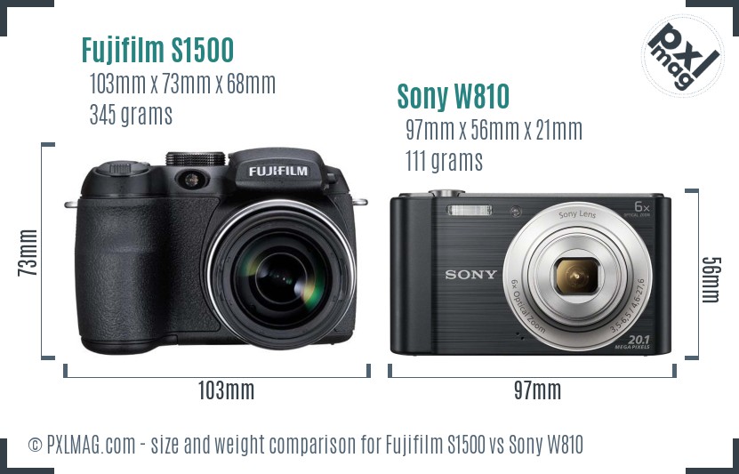 Fujifilm S1500 vs Sony W810 size comparison