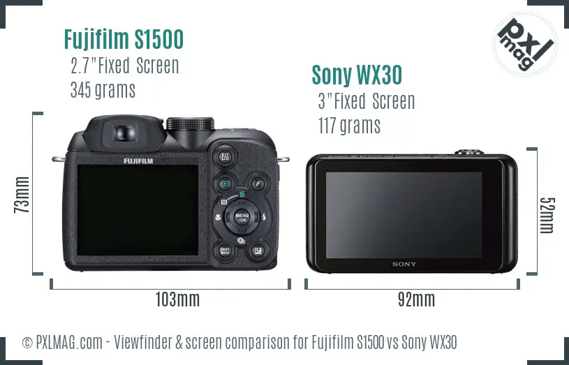 Fujifilm S1500 vs Sony WX30 Screen and Viewfinder comparison
