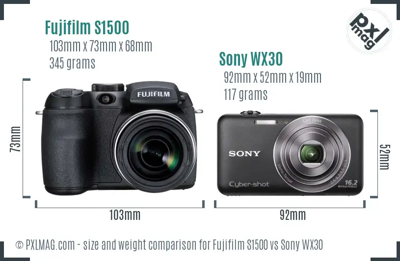 Fujifilm S1500 vs Sony WX30 size comparison