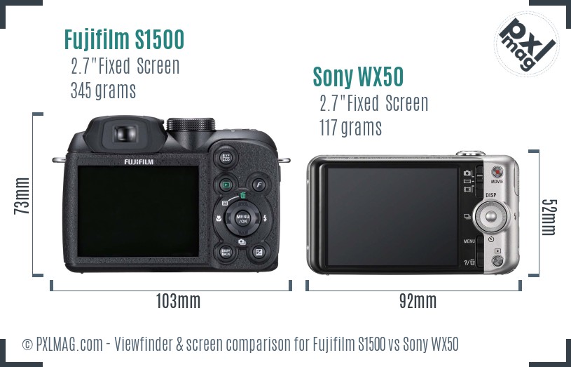 Fujifilm S1500 vs Sony WX50 Screen and Viewfinder comparison