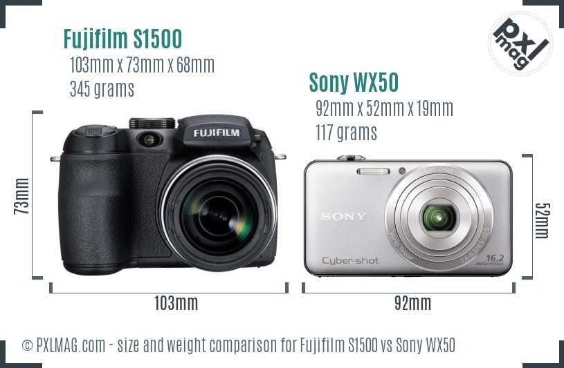 Fujifilm S1500 vs Sony WX50 size comparison